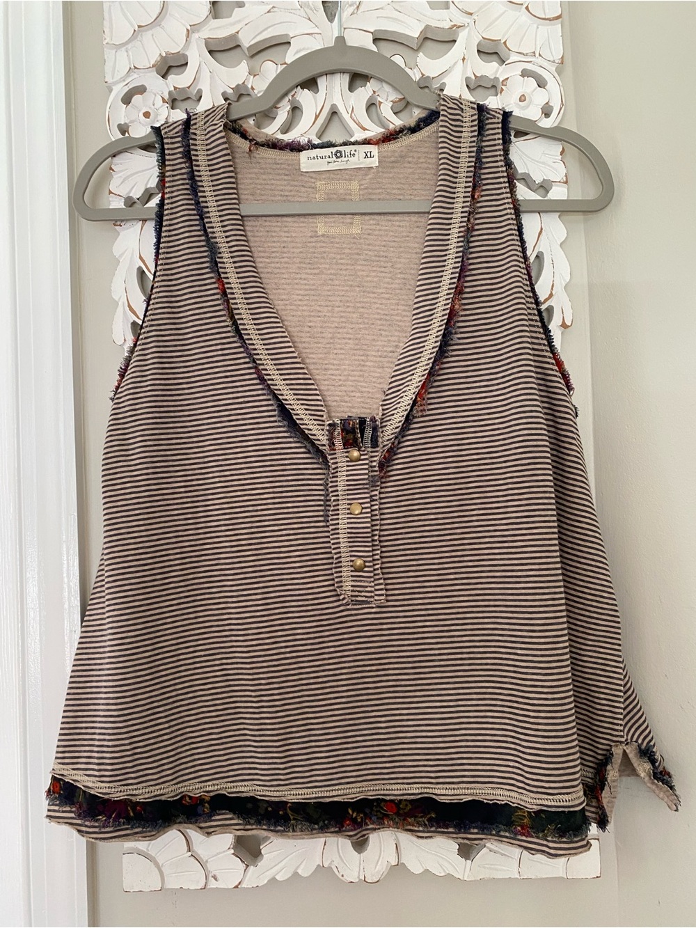 NATURAL LIFE Striped Tank Top in Beige and Black